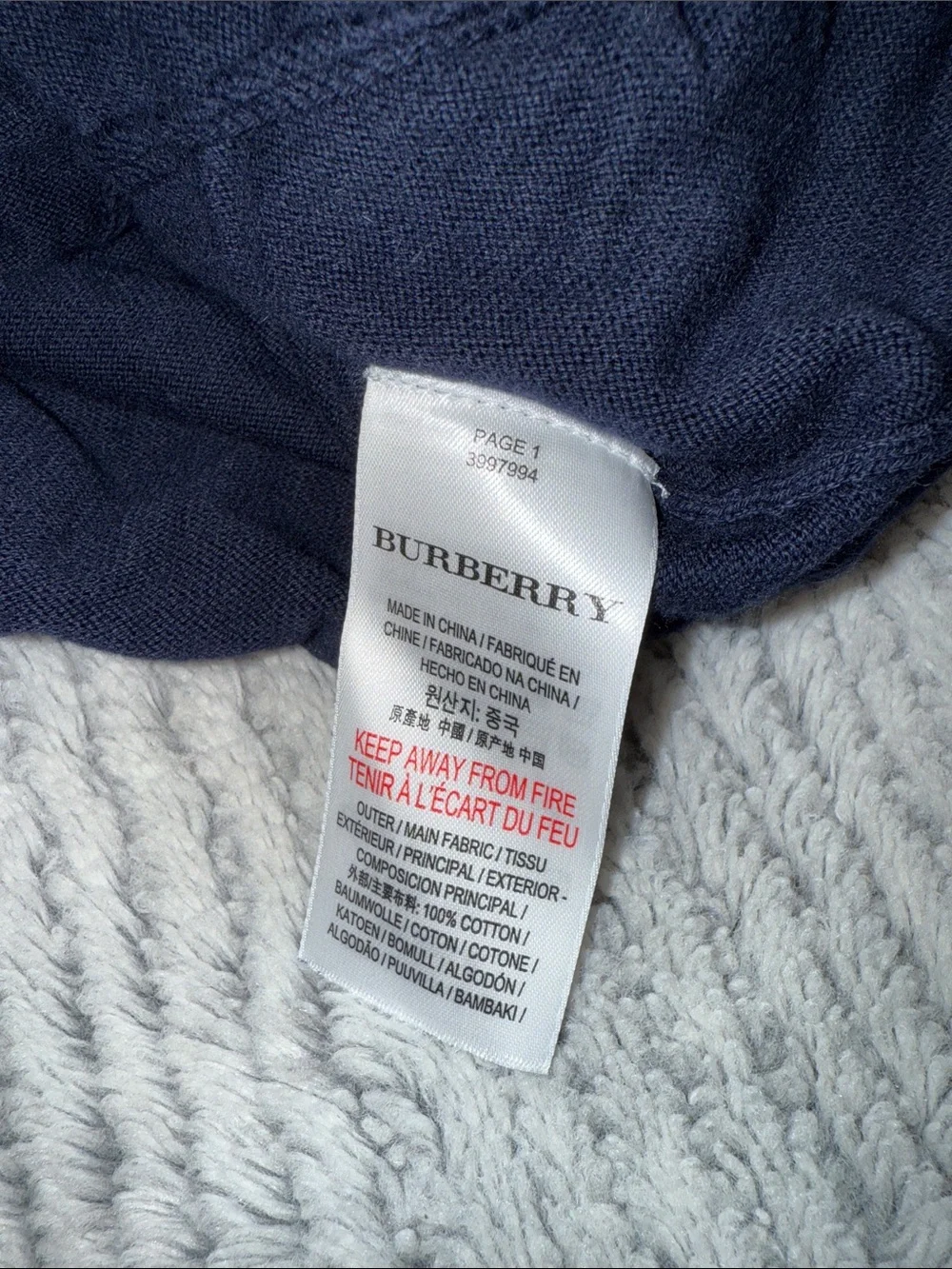 Burberry navy zip